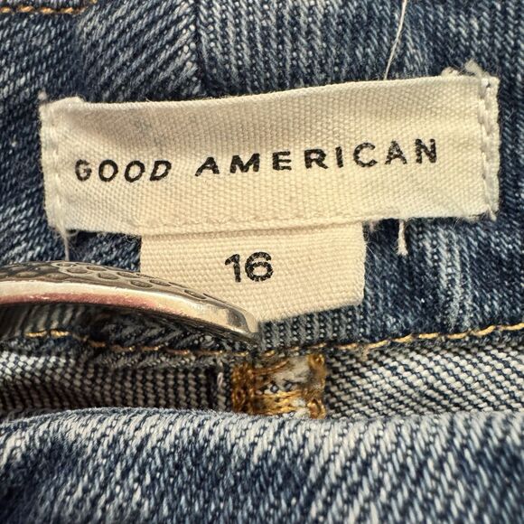 GOOD AMERICAN Good Straight Jeans High Rise Split Raw Hem Size 16 - Picture 2 of 11